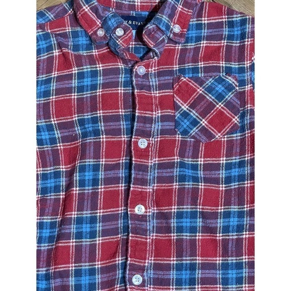 Boys Andy & Evan flannel button down shirt. 4T red/blue - Picture 2 of 3